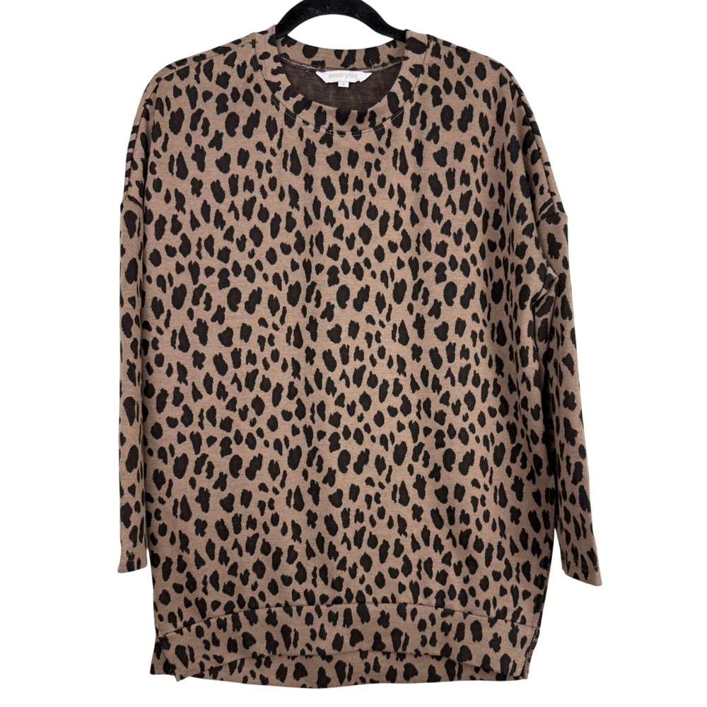 Amaryllis Leopard Print Pullover Sweatshirt Crewneck Brown‎ Black Size Small